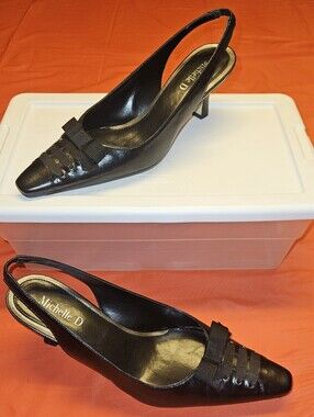 Michelle D Satin Sheen Slingback Kitten Heels w/Balletcore Size 7 Barely Wore